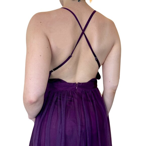PROM Wedding Dress Aubergine Purple Tulle Flow Sheer Long Dress Selena Luxxel M - Picture 5 of 6